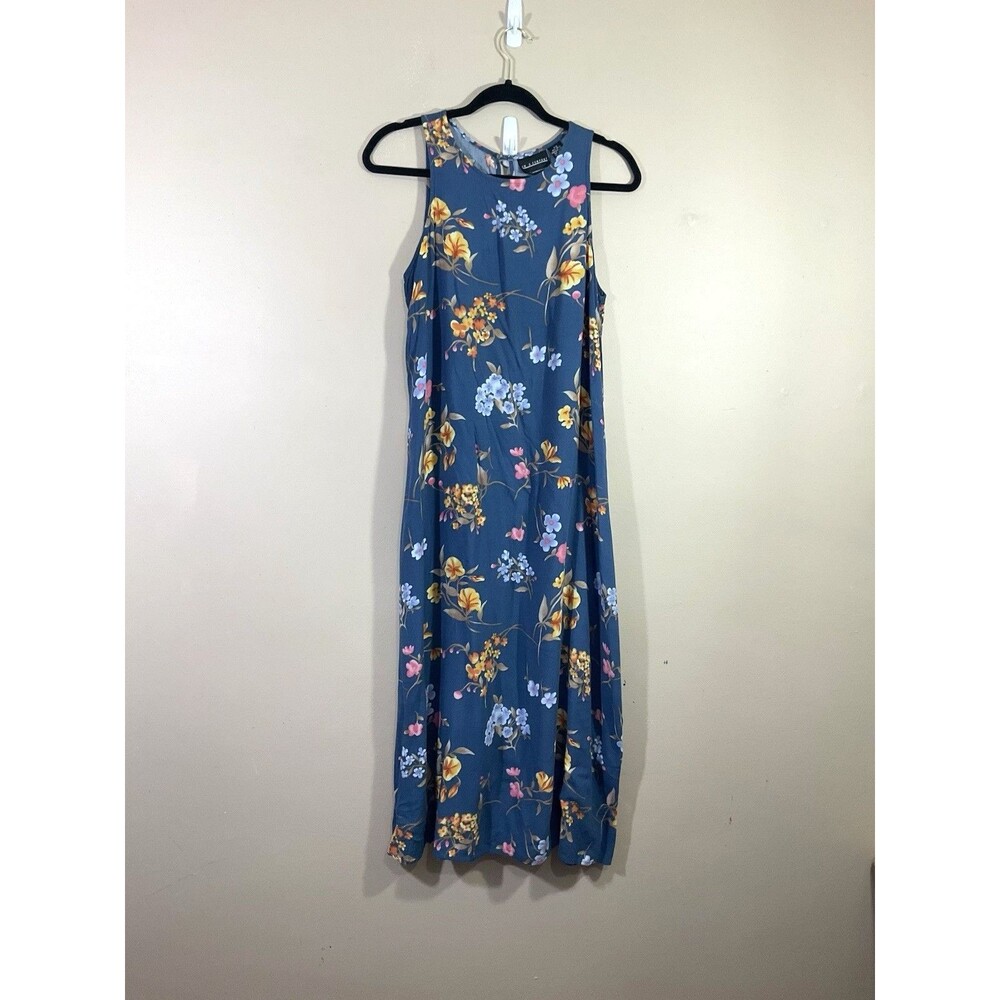 VTG UM & Company Sleeveless Floral Maxi Dress 8 Blue 90s Cottage Prairie Party